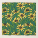 Pañuelo Rudbekia amarilla en verde oscuro<br><div class="desc">Patrón vector pintado a mano con flores rudbekia amarillas</div>