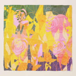 Pañuelo Shabby Chic Purple Green Pink Yellow Floral Scarf