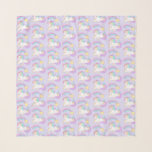 Pañuelo Unicornio durmiente con estrella de tiro colorido<br><div class="desc">Escarcha de chile con un patrón repetido compuesto de un ilustracion de un lindo y kawaii unicornio durmiendo tranquilamente con una lujosa melena y cola rizada. Una colorida estrella de tiro arco iris sobre su cabeza. Situado sobre un fondo púrpura pastel. Adorable diseño de fantasía.</div>