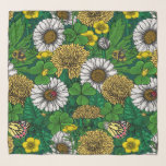 Pañuelo Verde primavera<br><div class="desc">Flores y plantas silvestres dibujadas a mano, prado primaveral</div>