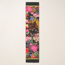 Vibrante Rosa Vintage negro Jardín Chiffon Scarf