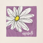 Pañuelo Whimsical Daisy - orquídea - nombre de guión moder<br><div class="desc">Un dibujo zen y caprichoso de una margarita. Las líneas modernas son a mano, con pétalos blancos y un centro amarillo para la flor. El fondo es suave, violeta pastel y el nombre es un guión de moda en blanco. Puede agregar un nombre, un monograma u otro texto personalizado. Si...</div>
