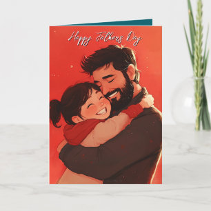 Papá abrazando niño rojo Padres plegables tarjeta 