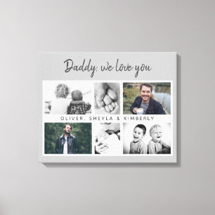 Papá con hijos y lienzo de fotos de papá familiar