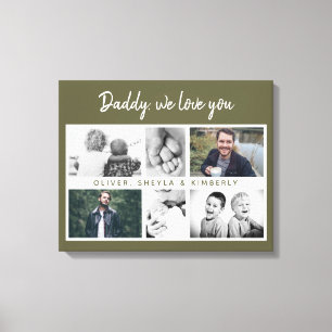 Papá con hijos y lienzo de fotos de papá familiar