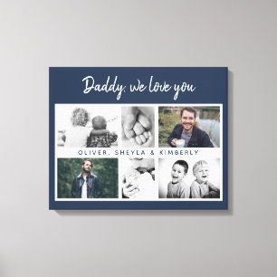 Papá con hijos y lienzo de fotos de papá familiar