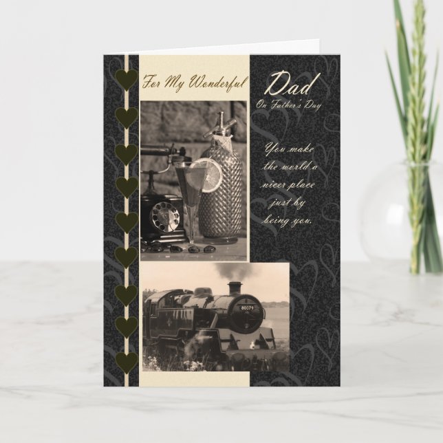 Papá de la tarjeta del día del padre, con trenes (Anverso)