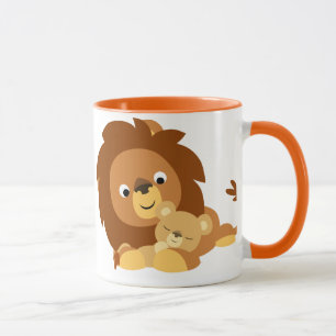 Papá del león del dibujo animado y taza cariños