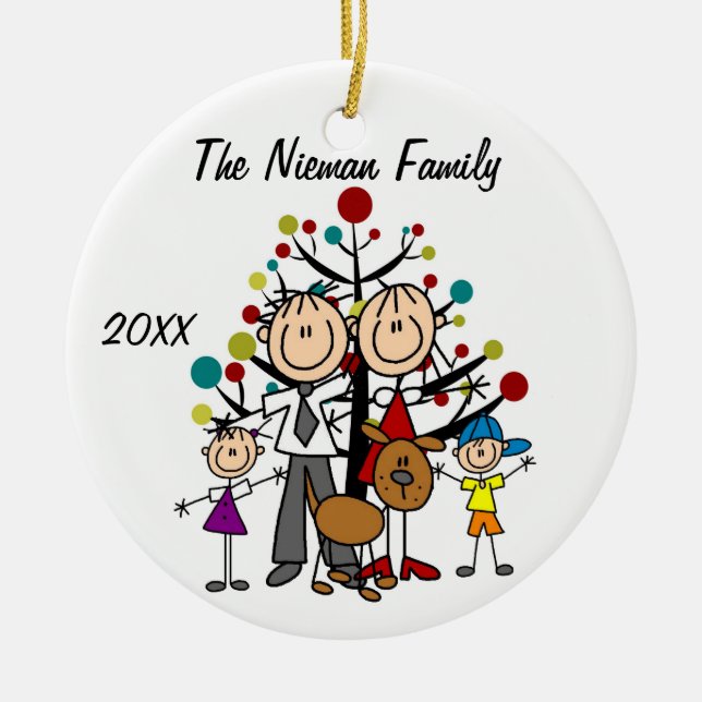 Papá, mamá, muchacho, chica, ornamento de encargo (Frente)