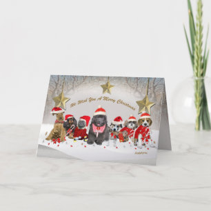 Papá Noel ayuda una tarjeta navideña
