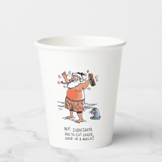 Papá Noel borracho con vasos de papel con texto (Anverso)