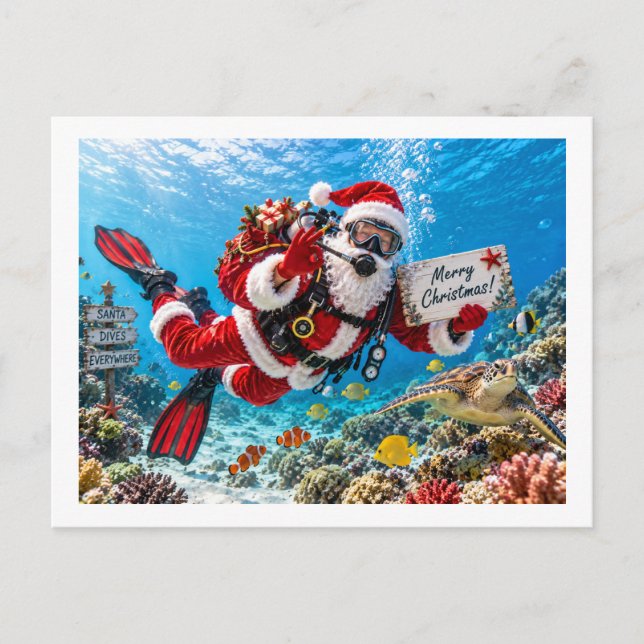 Papá Noel Buceando Navidad Subacuática Fiesta (Anverso)