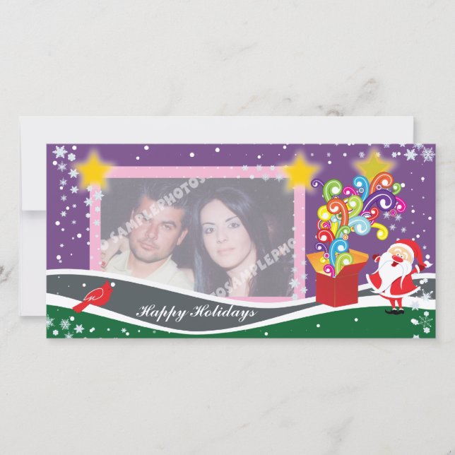 Papá Noel, Caja De Regalos Y Tarjetas De Foto Card (Anverso)