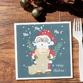Papá Noel con la servilleta de papel azul de la li