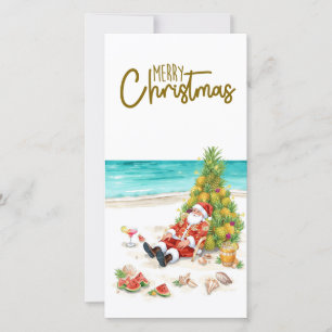 Papá Noel con tabla de surf Navidad tropical 