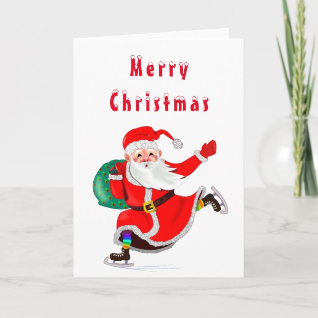 Papá Noel con tarjeta de Navidades de regalo (Anverso)