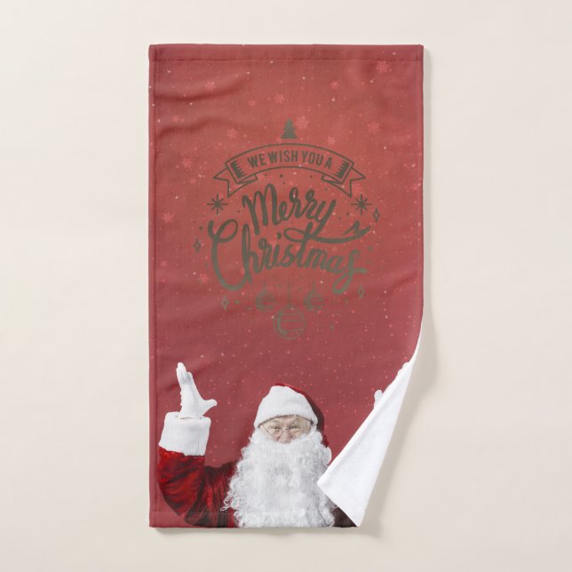Papá Noel, Copos de nieve, Rojo (Toalla de mano)