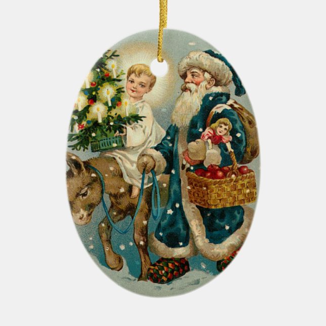 Papá Noel de época en los adornos azules (Frente)
