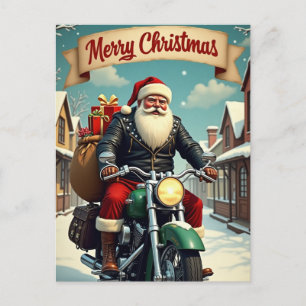 Papá Noel de Navidad con regalos en una motociclet