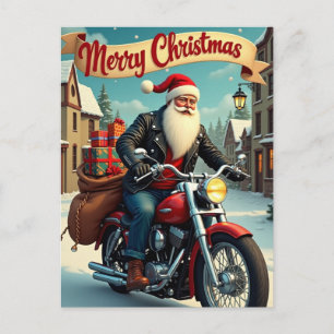 Papá Noel de Navidad montando una motocicleta