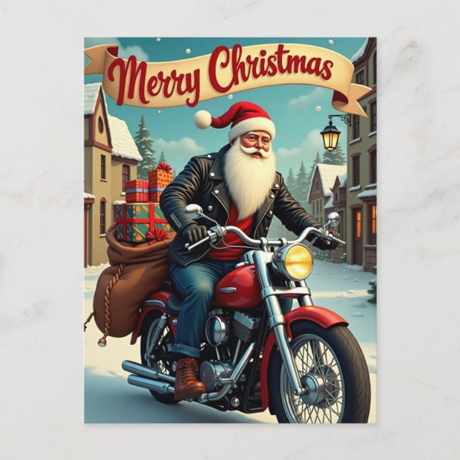 Papá Noel de Navidad montando una motocicleta (Anverso)