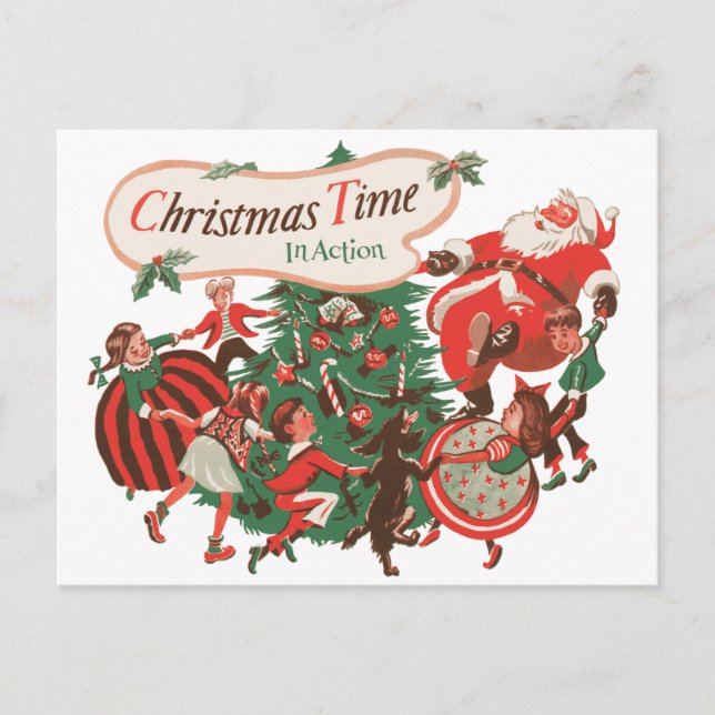 Papá Noel de Navidad y niños bailando (Anverso)