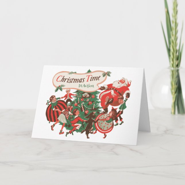 Papá Noel de Navidad y niños bailando (Anverso)