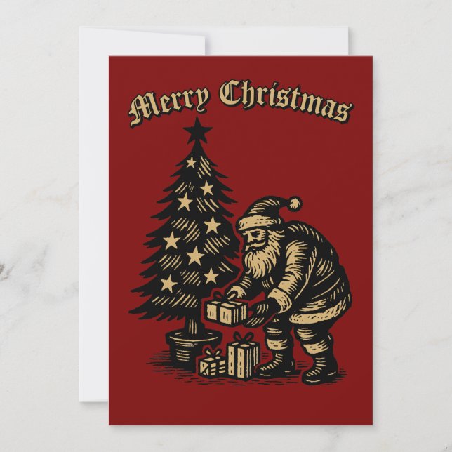 Papá Noel debajo del árbol de Navidad (Anverso)