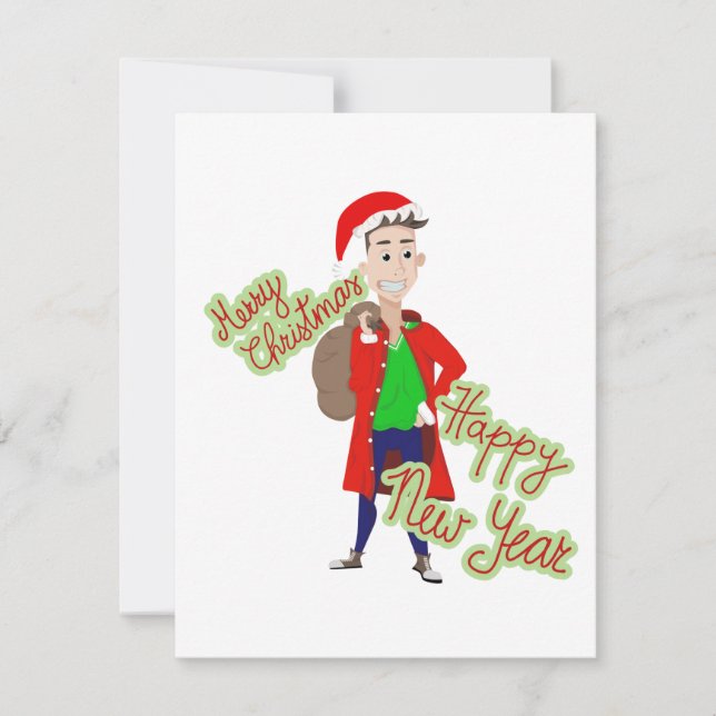 Papá Noel del barrio tarjeta plana de vacaciones (Anverso)