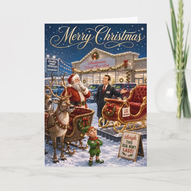 Papá Noel Divertido Comprando Un Trineo De Navidad (Anverso)