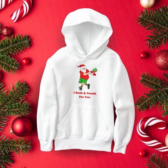 Papá Noel Divertido Jugando Pickleball Me Lancé y  (Pickleball Santa Smash! Gift this hoodie, ace the Christmas game!)