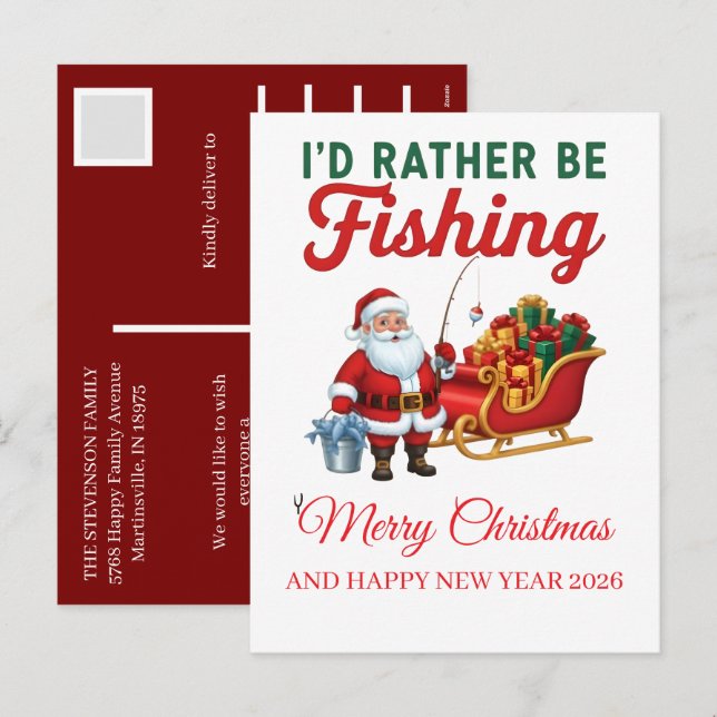 Papá Noel Divertido Pescando Navidad 2025 Escritur (Anverso / Reverso)