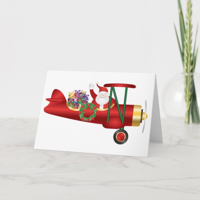 Papá Noel en el biplano con las tarjetas de (Anverso)