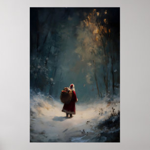 Papá Noel en impresión de bosque invernal, Navidad