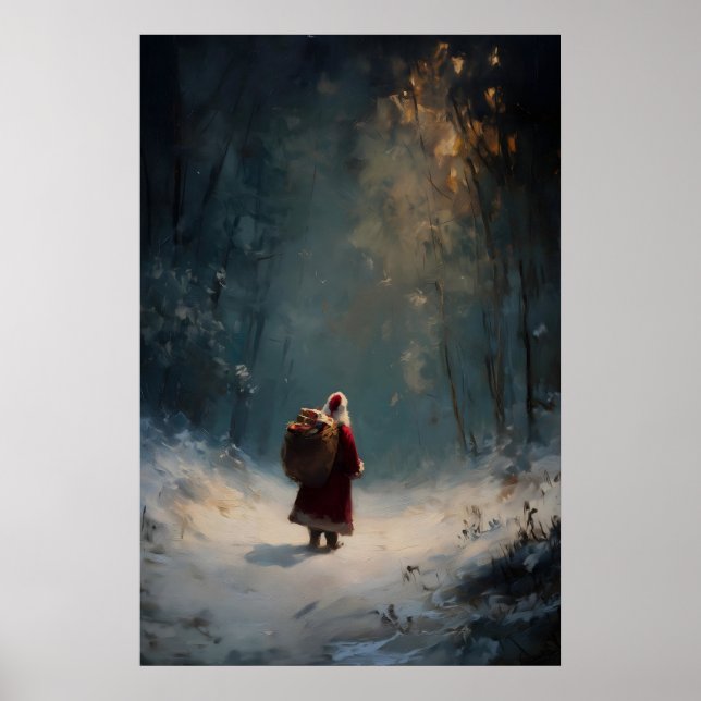 Papá Noel en impresión de bosque invernal, Navidad (Frente)