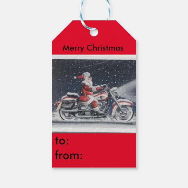 Papá Noel en la etiqueta de regalo de la motocicle (Reverso)
