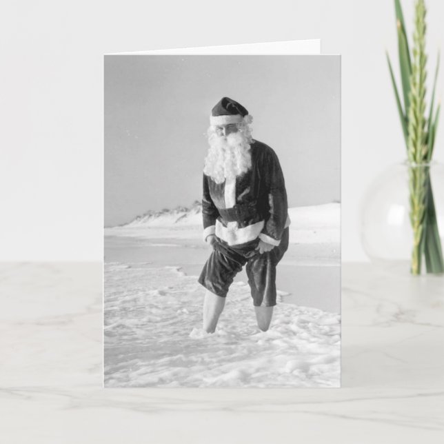 Papá Noel en la tarjeta de playa (Anverso)