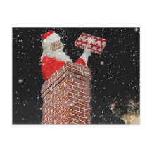 Papá Noel en la tarjeta postal de la chimenea