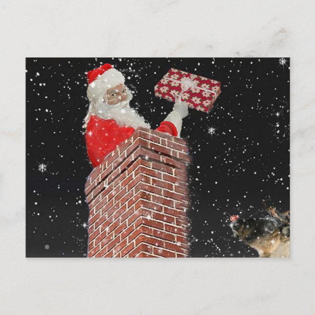Papá Noel en la tarjeta postal de la chimenea (Anverso)