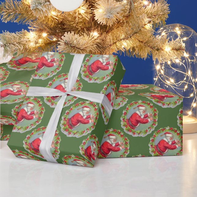 Papá Noel en papel de envolver la corona (Vacaciones)