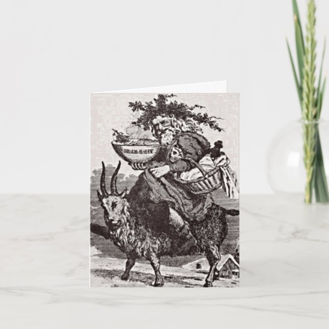Papá Noel en una tarjeta de saludo de cabra (Anverso)