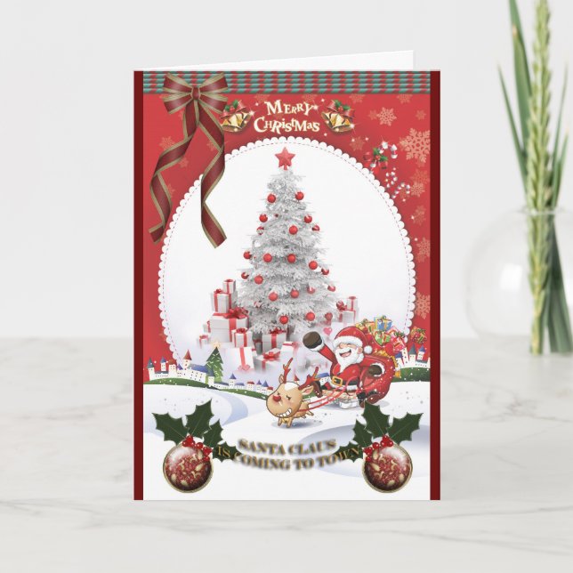Papá Noel está viniendo a la tarjeta de la ciudad (Anverso)