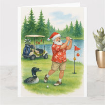 Papá Noel golfista jugando golf en la tarjeta del