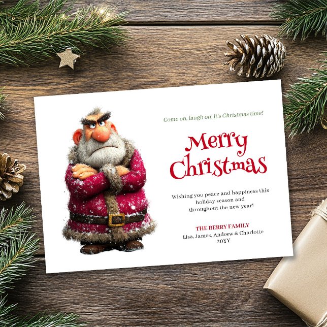 Papá Noel gruñón personalizable divertido Navidad  (Sour Santa custom funny downloadable Christmas card joy)
