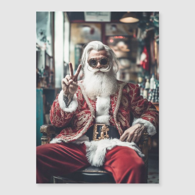 Papá Noel Hipster Hace una Pose de Paz en Vacacion (Anverso)