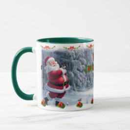 Papá Noel juega golf en una taza de café de cerámi