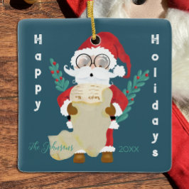Papá Noel lindo con adorno navideño azul oscuro