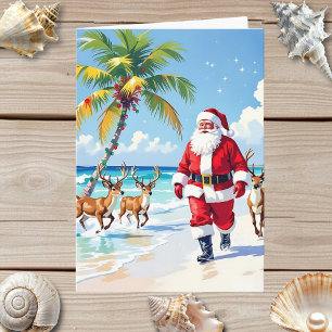 Papá Noel lindo en la playa y plantilla de foto Na