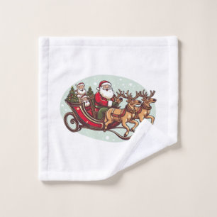Papá Noel lindo viajando en tren tirado por la rie
