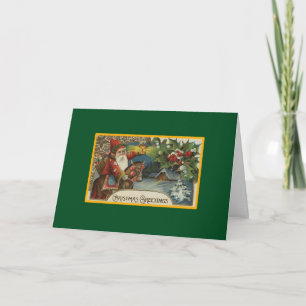 Papá Noel monta un caballo - Vieja tarjeta de Navi